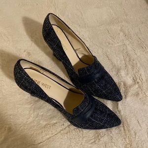 Size 10 Navy Tweed heel pointed toe loafers Nine West